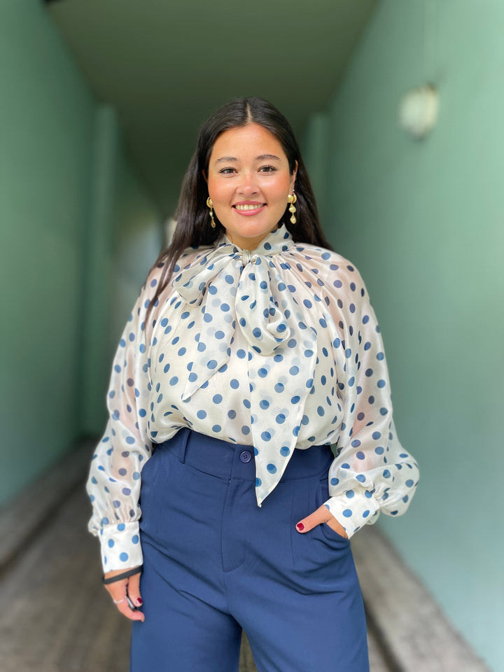 Cras Topper Jackie bluse - blå prikker