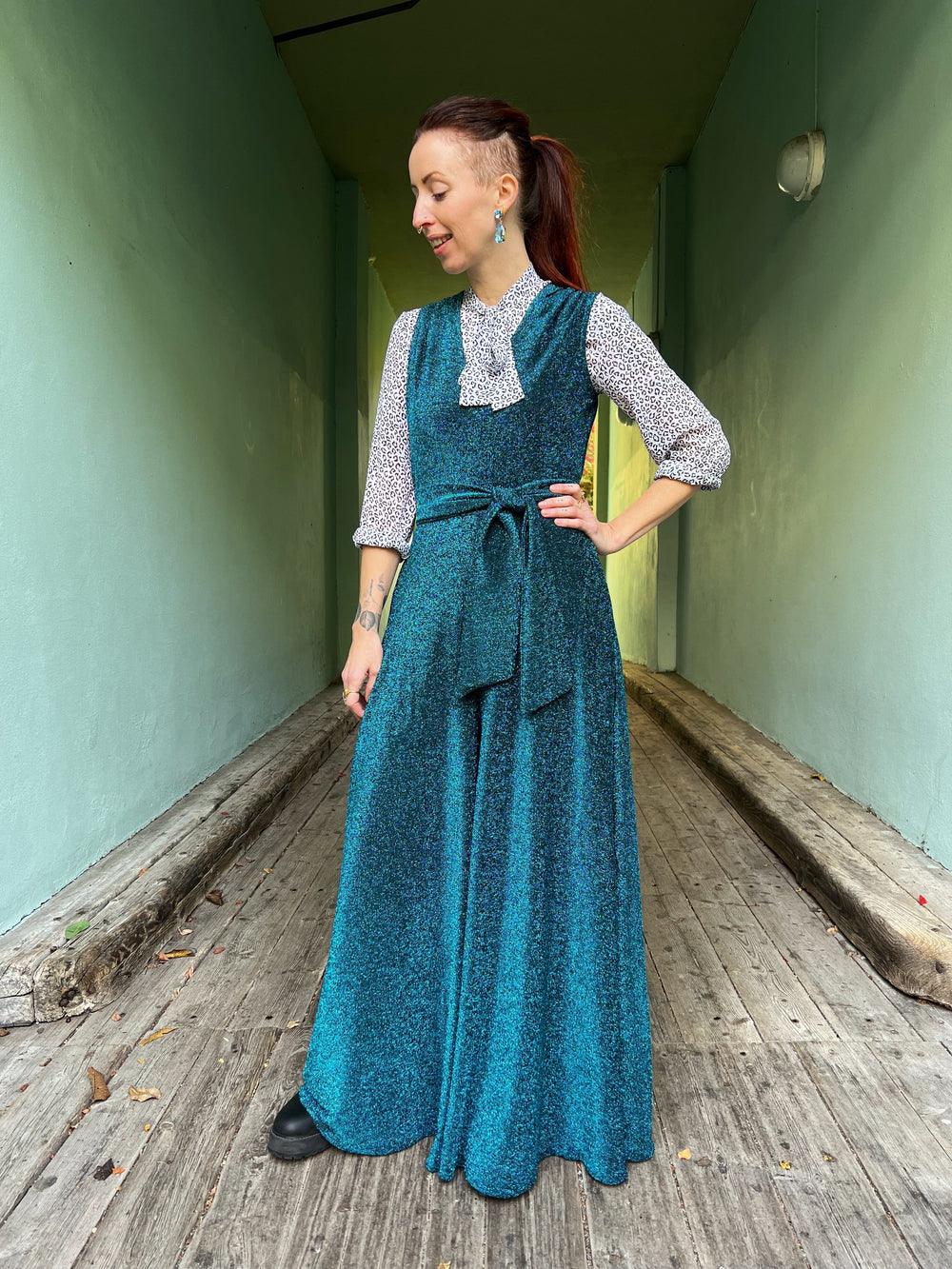 Dianas Vintage belter Belte av restestoff - blå lurex