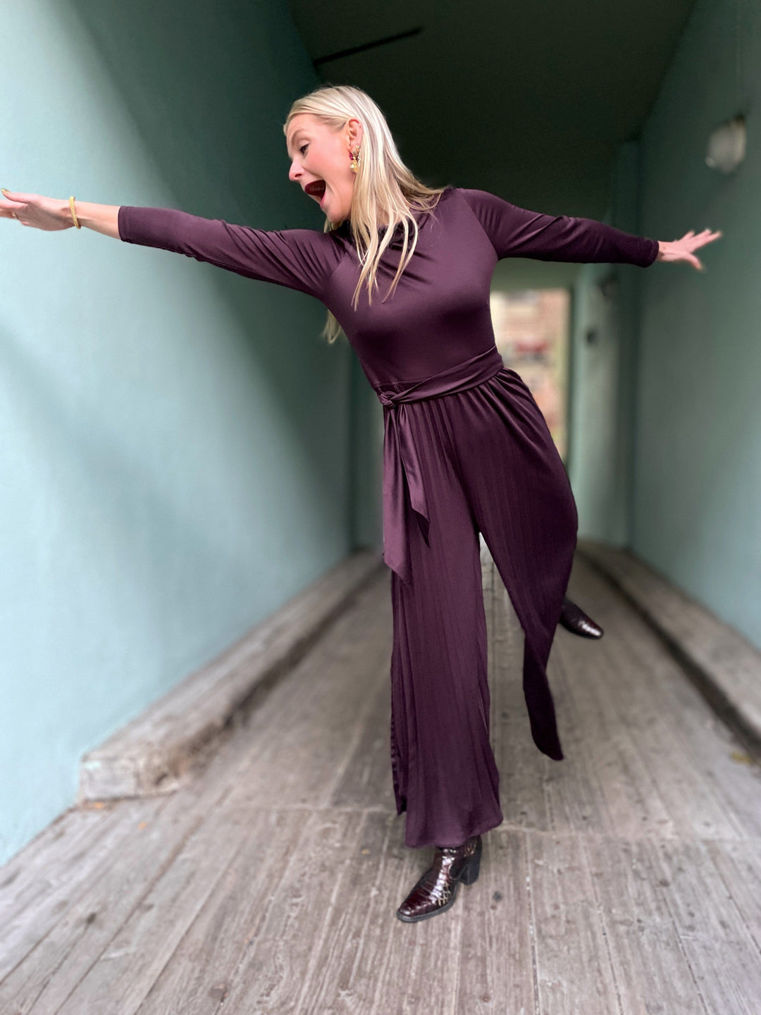 Dianas Vintage buksedresser Bianca buksedress plissé - plomme