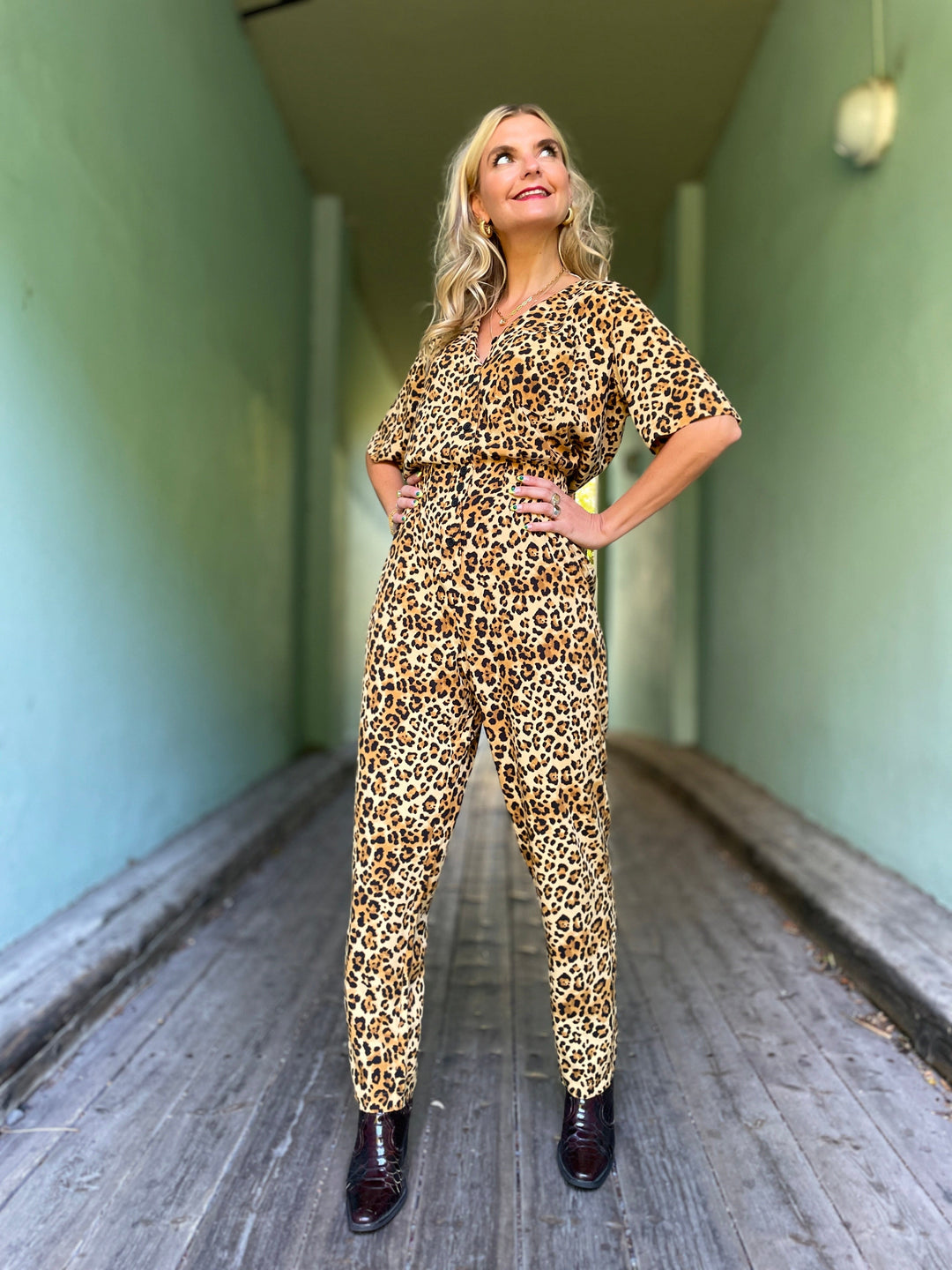 Dianas Vintage buksedresser Goldie Jumpsuit - leopard