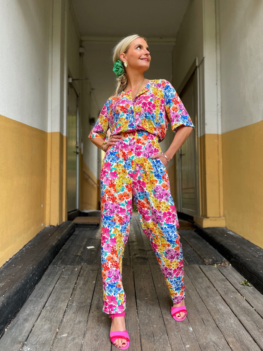 Dianas Vintage buksedresser Goldie Jumpsuit - summer garden