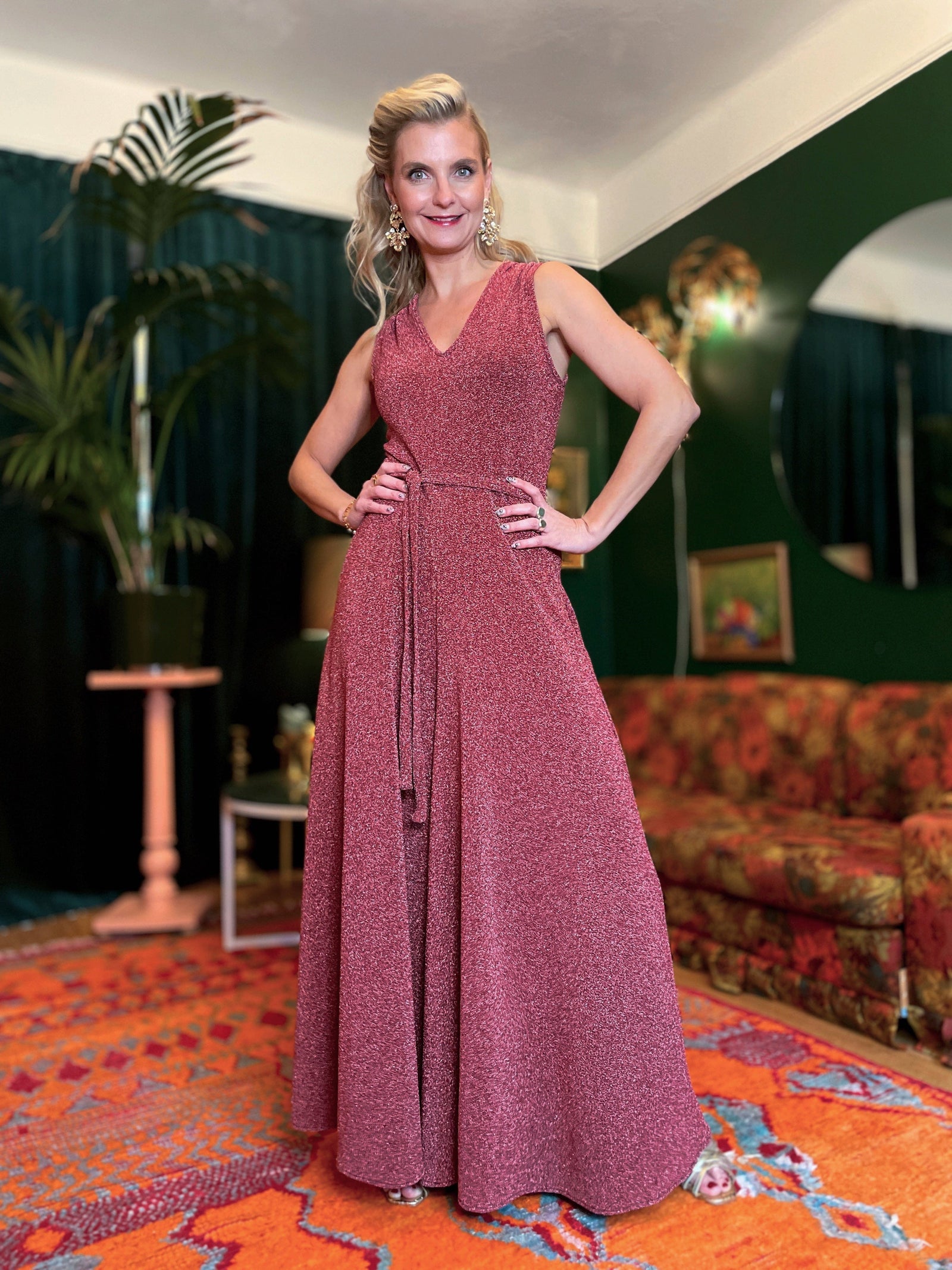 Dianas Vintage buksedresser Jolly Jumpsuit lurex - rosa