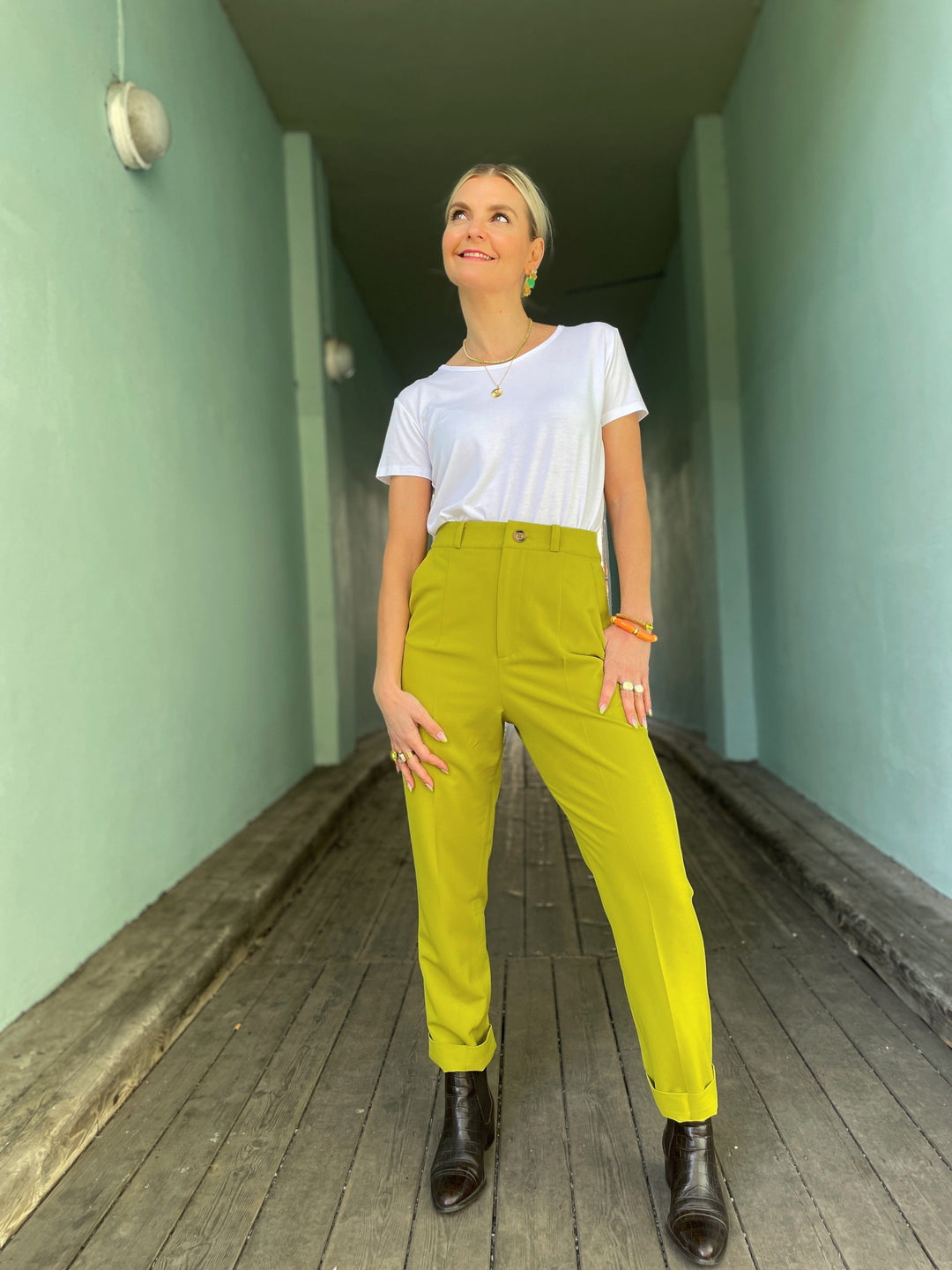 Dianas Vintage bukser Frida Pants med gylf - bukse med høyt liv - lime