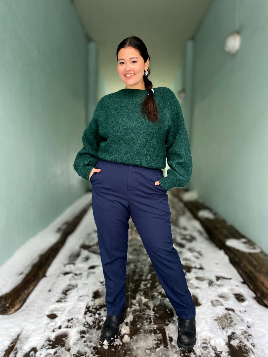 Dianas Vintage bukser Frida Pants med gylf - bukse med høyt liv - mørk blå