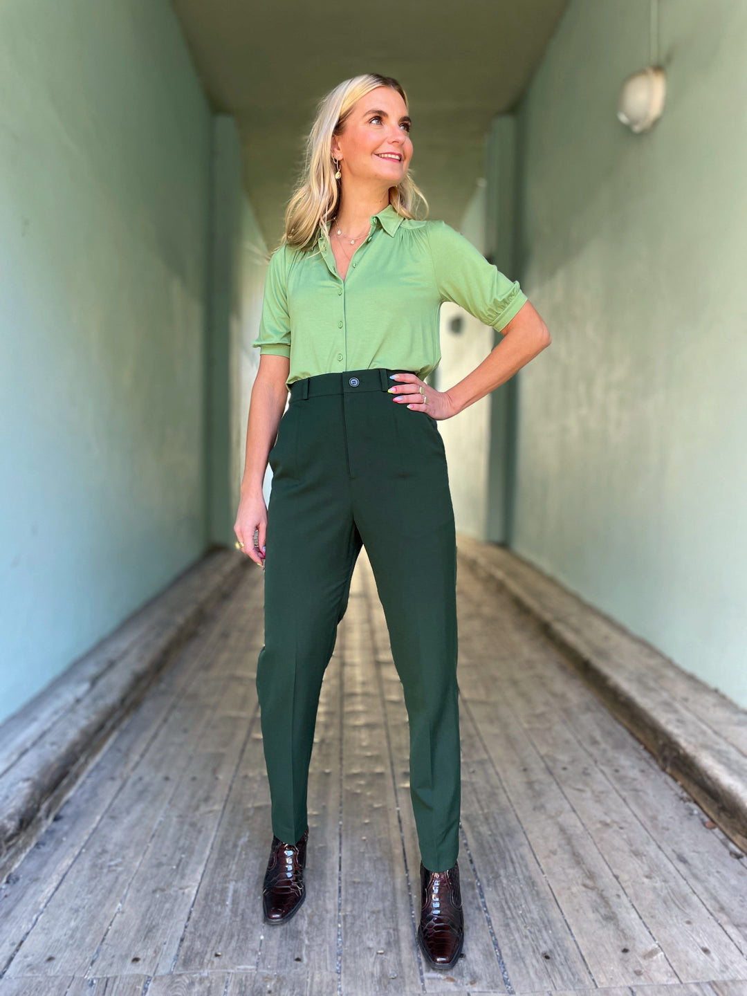 Dianas Vintage bukser Frida Pants med gylf - bukse med høyt liv - mørk grønn