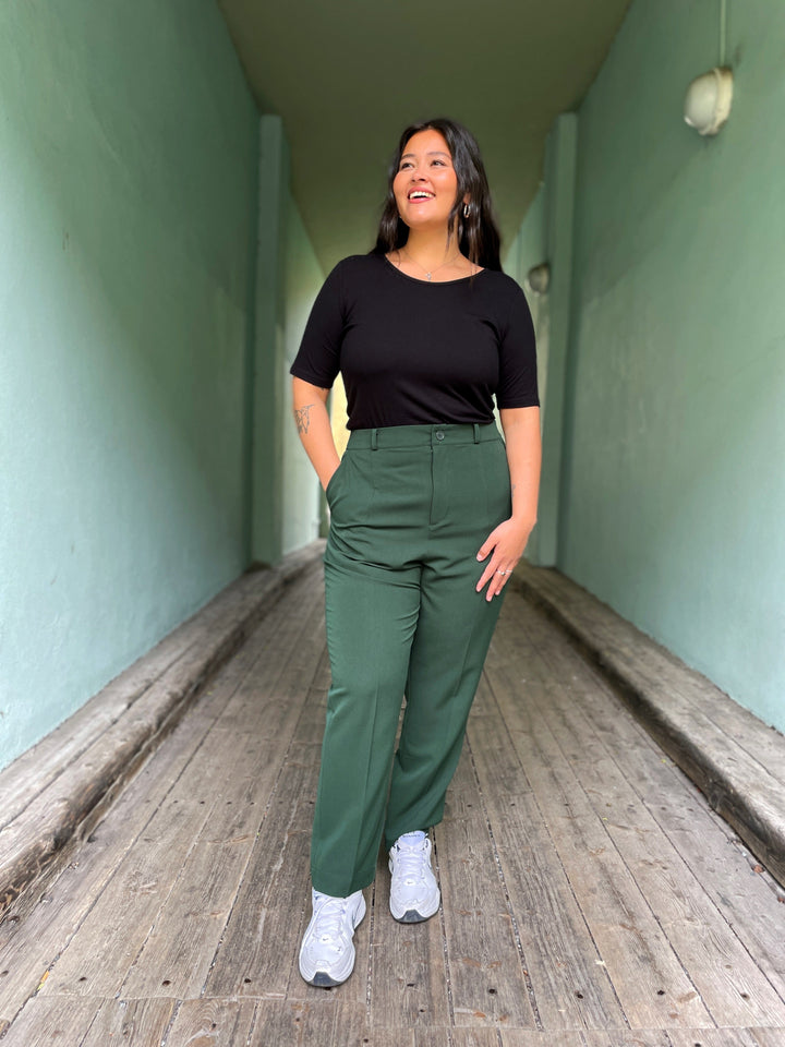 Dianas Vintage bukser Frida Pants med gylf - bukse med høyt liv - mørk grønn