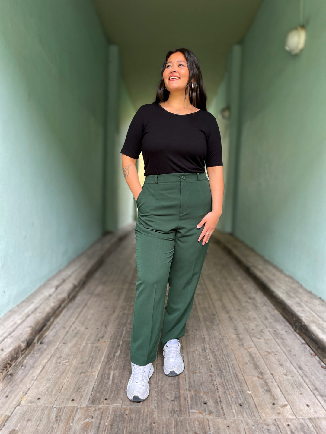 Dianas Vintage bukser Frida Pants med gylf - bukse med høyt liv - mørk grønn