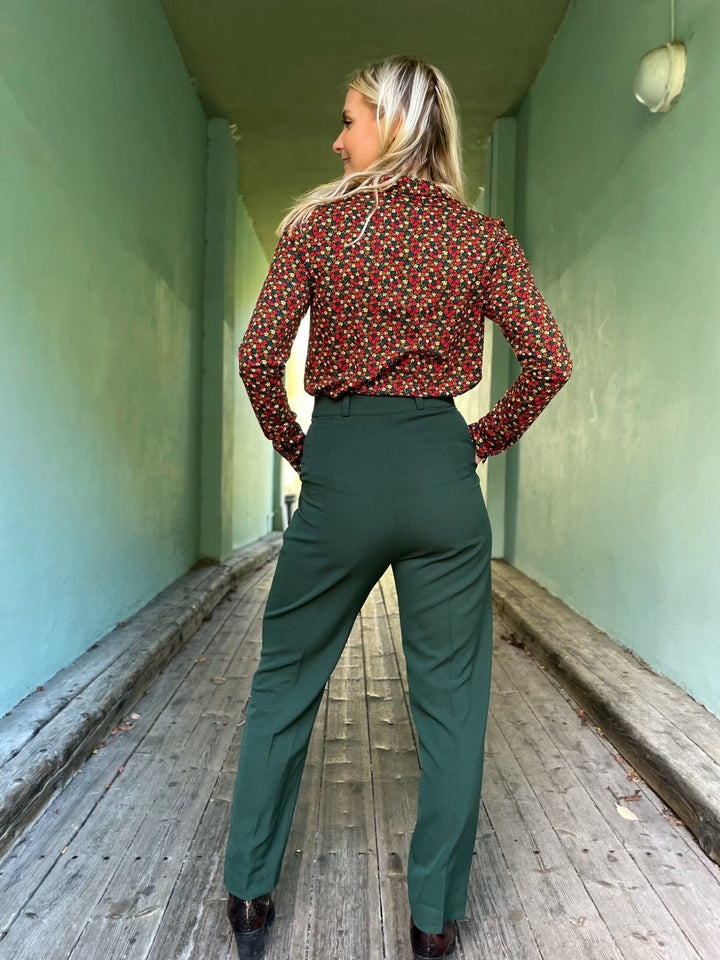 Dianas Vintage bukser Frida Pants med gylf - bukse med høyt liv - mørk grønn
