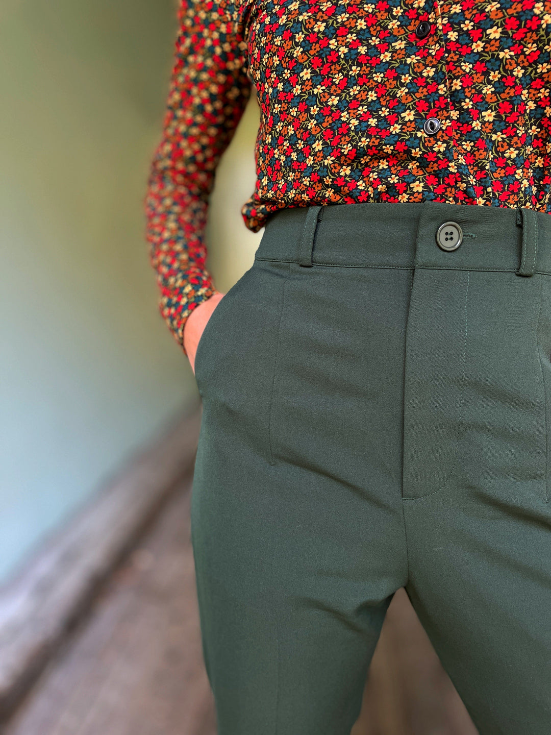 Dianas Vintage bukser Frida Pants med gylf - bukse med høyt liv - mørk grønn