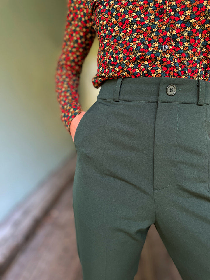 Dianas Vintage bukser Frida Pants med gylf - bukse med høyt liv - mørk grønn