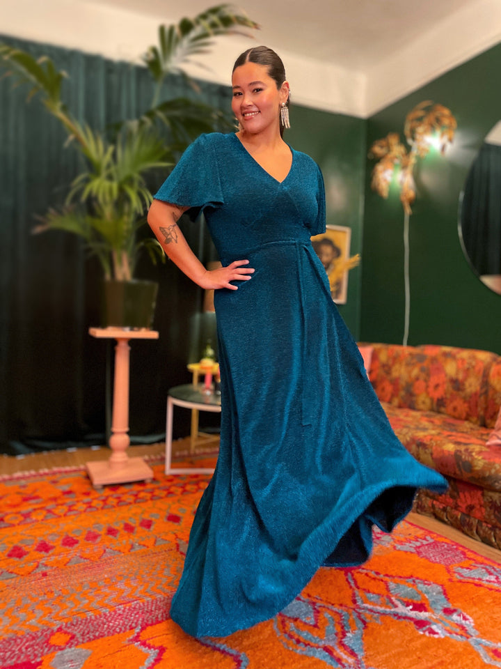 Dianas Vintage kjoler Diana Dress lurex - lang kjole - blå