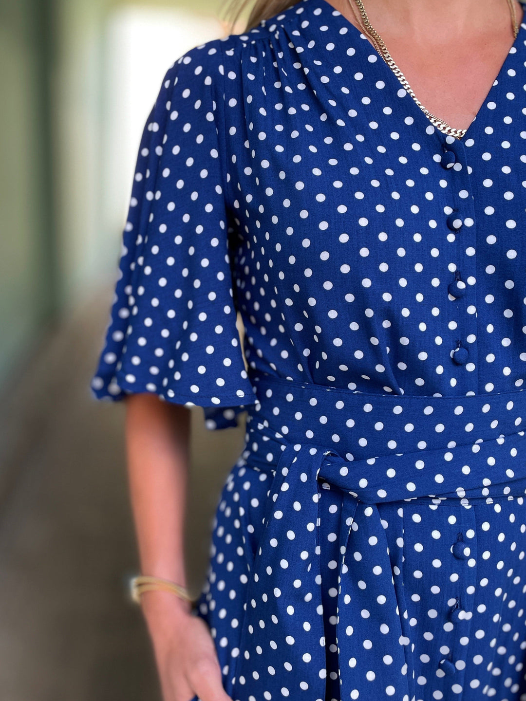 Dianas Vintage kjoler Monika dress - lang kjole - dots blue