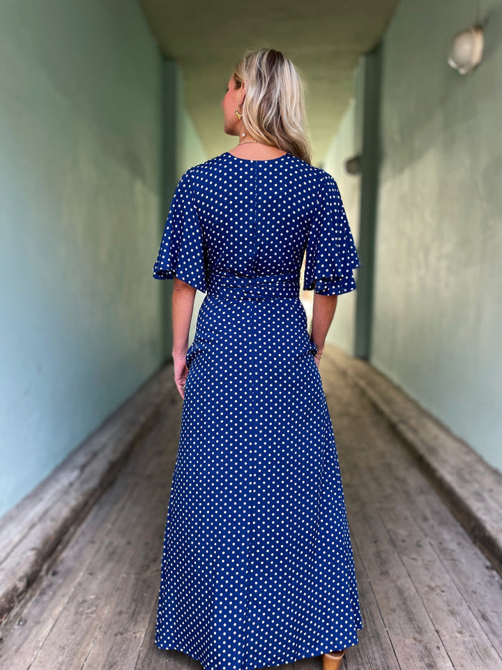 Dianas Vintage kjoler Monika dress - lang kjole - dots blue