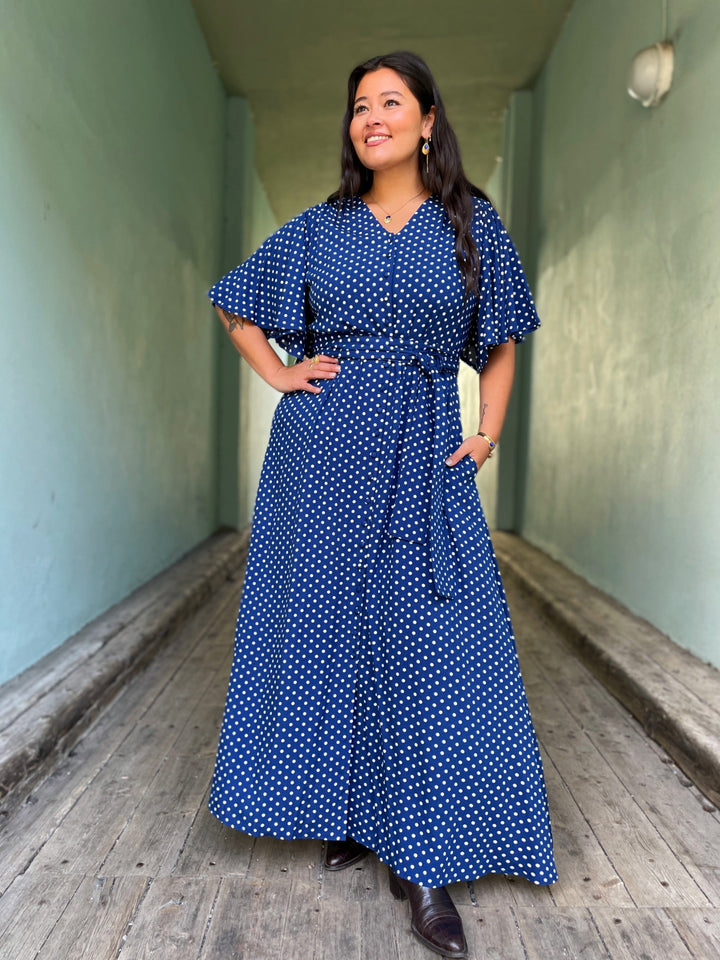 Dianas Vintage kjoler Monika dress - lang kjole - dots blue