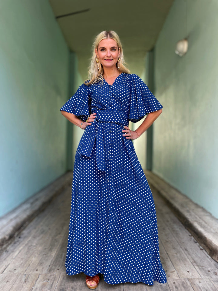 Dianas Vintage kjoler Monika dress - lang kjole - dots blue