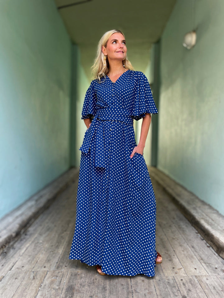 Dianas Vintage kjoler Monika dress - lang kjole - dots blue