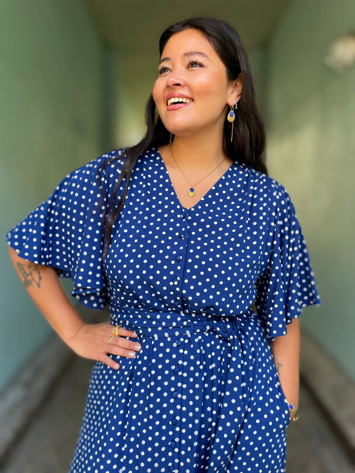 Dianas Vintage kjoler Monika dress - lang kjole - dots blue