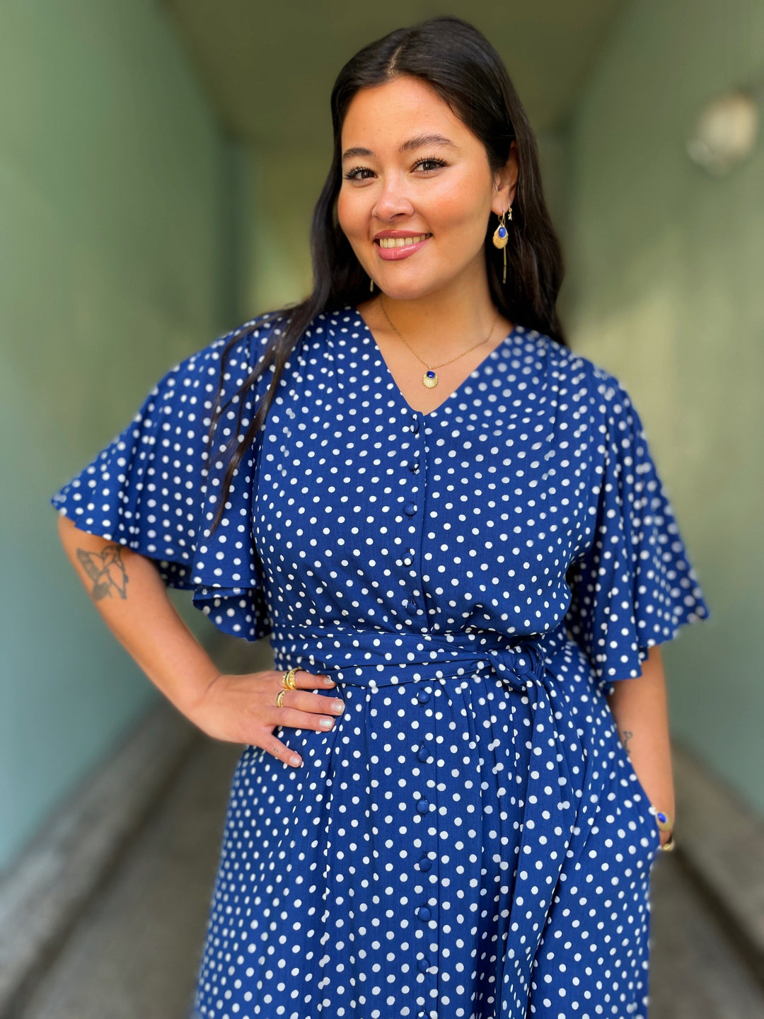 Dianas Vintage kjoler Monika dress - lang kjole - dots blue