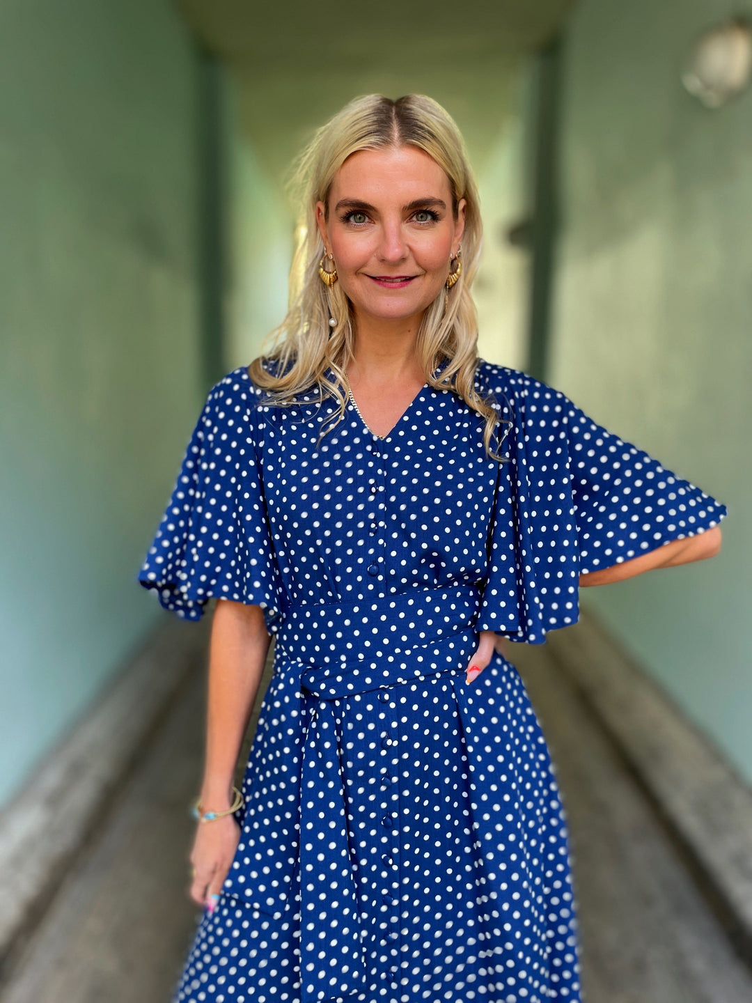 Dianas Vintage kjoler Monika dress - lang kjole - dots blue