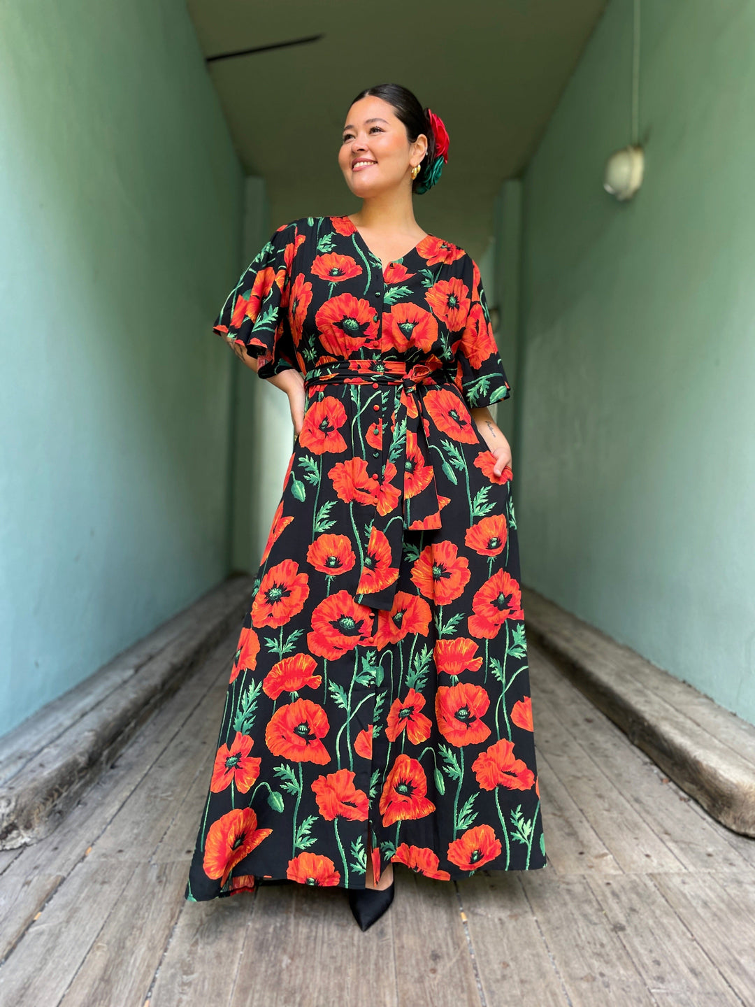 Dianas Vintage kjoler Monika dress lang - poppy black