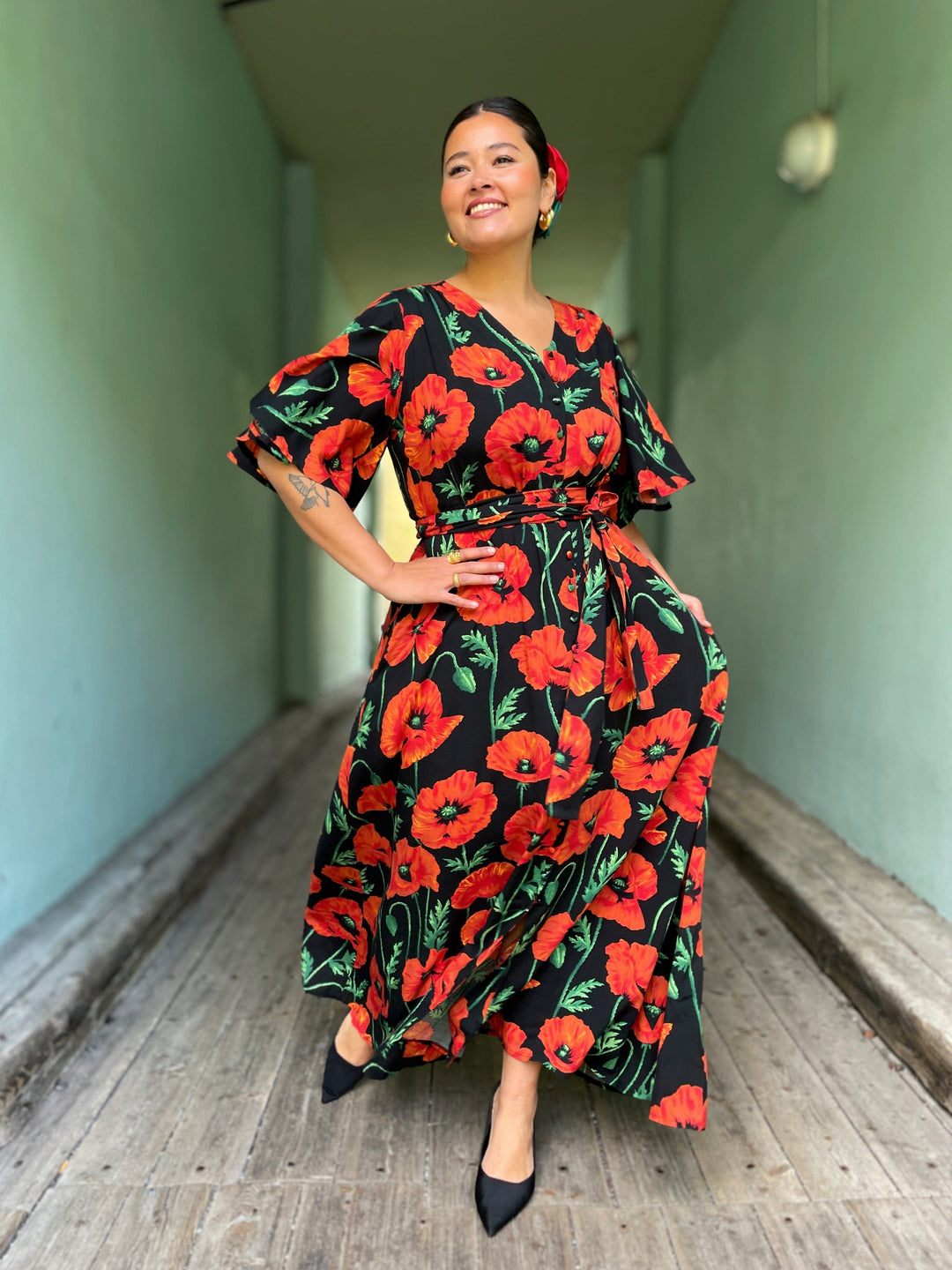 Dianas Vintage kjoler Monika dress lang - poppy black