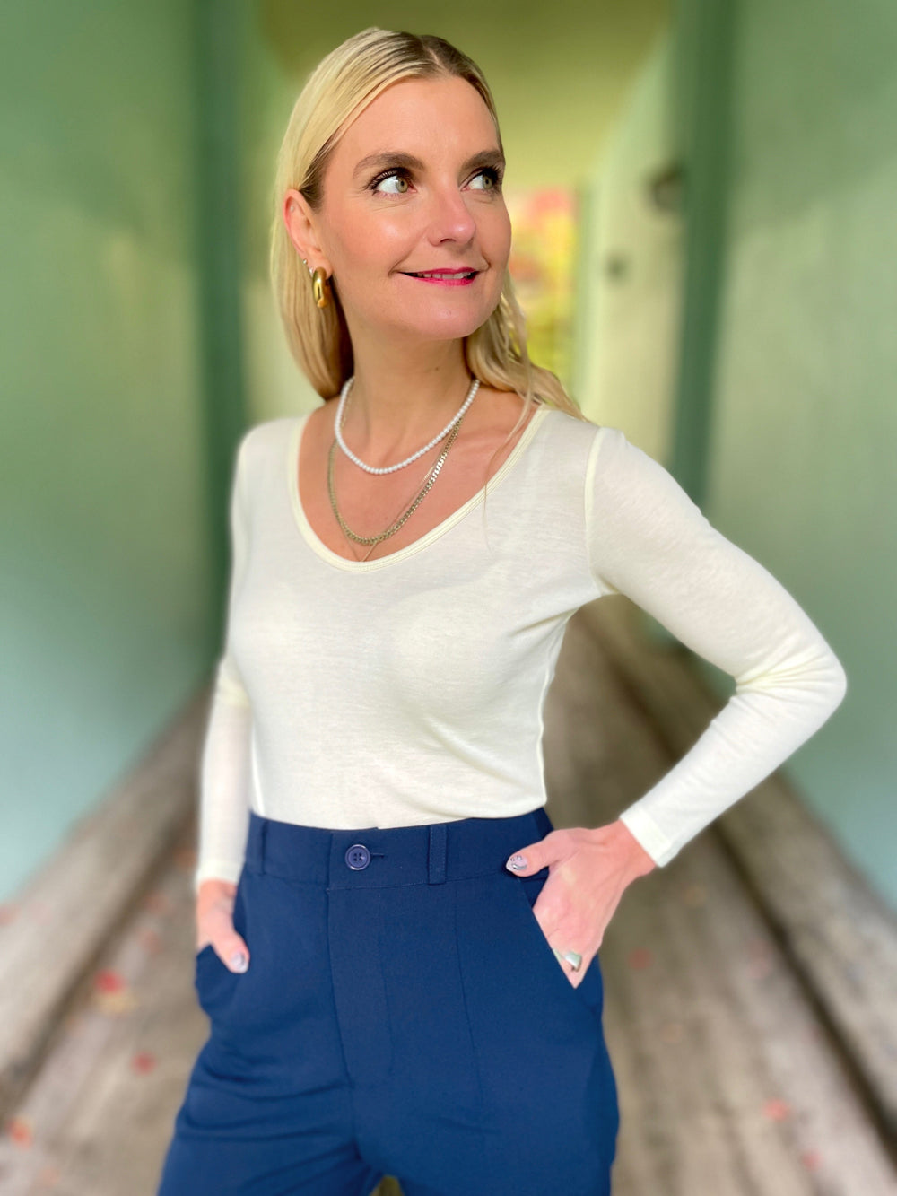 Dianas Vintage Topper Stay Warm top - hvit ny AW25