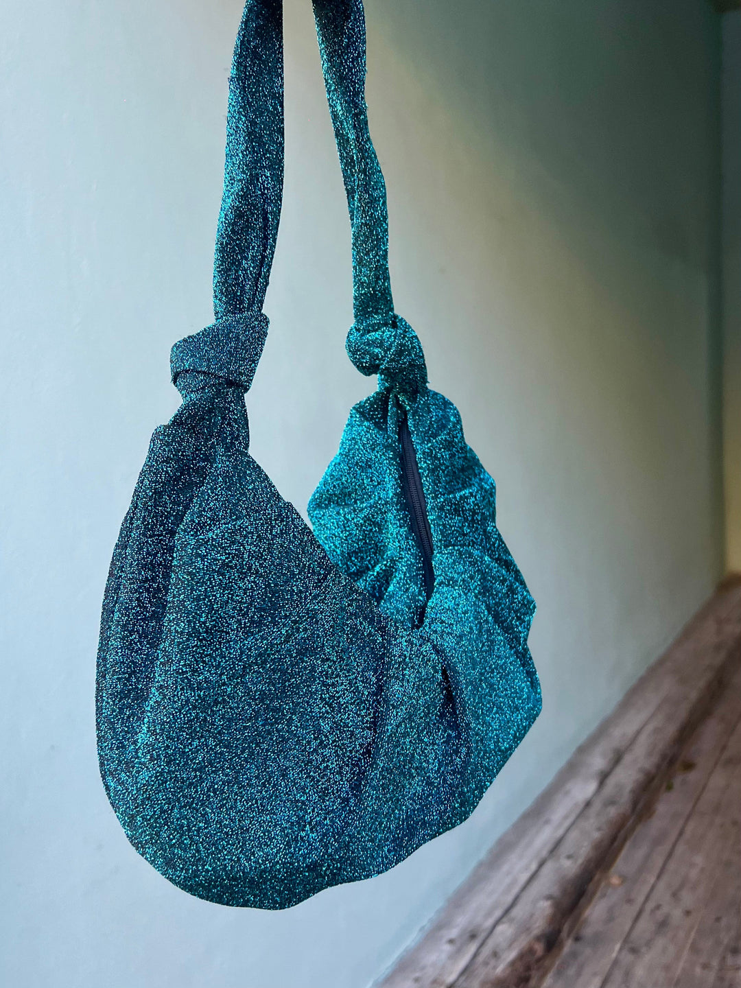 Dianas Vintage vesker Veske av restestoff - blå lurex