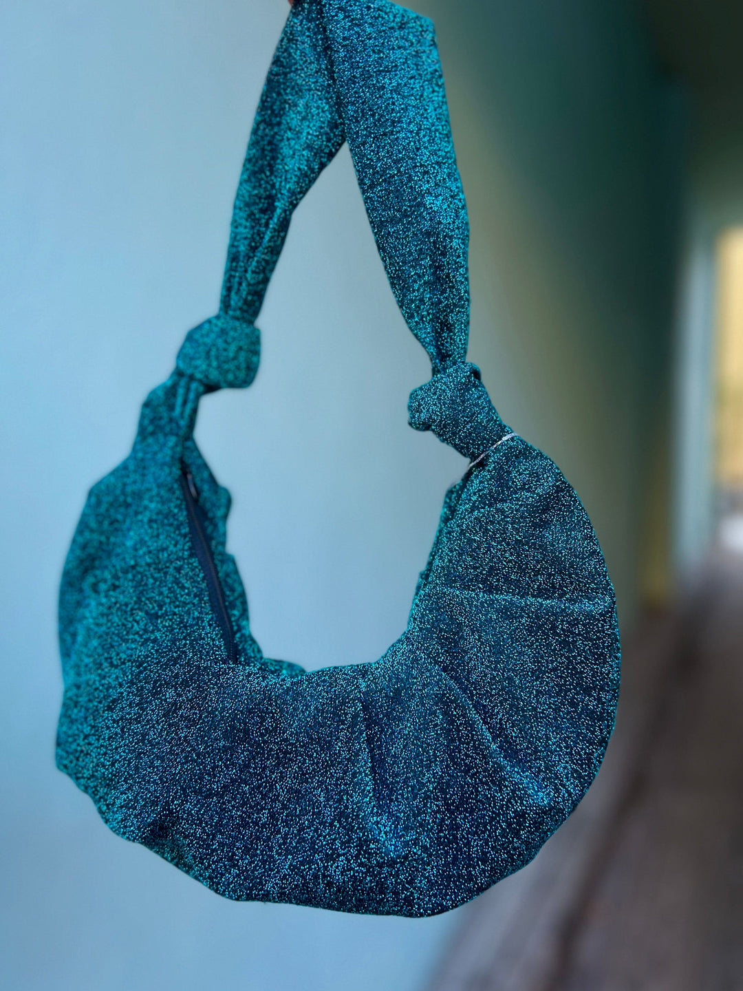 Dianas Vintage vesker Veske av restestoff - blå lurex