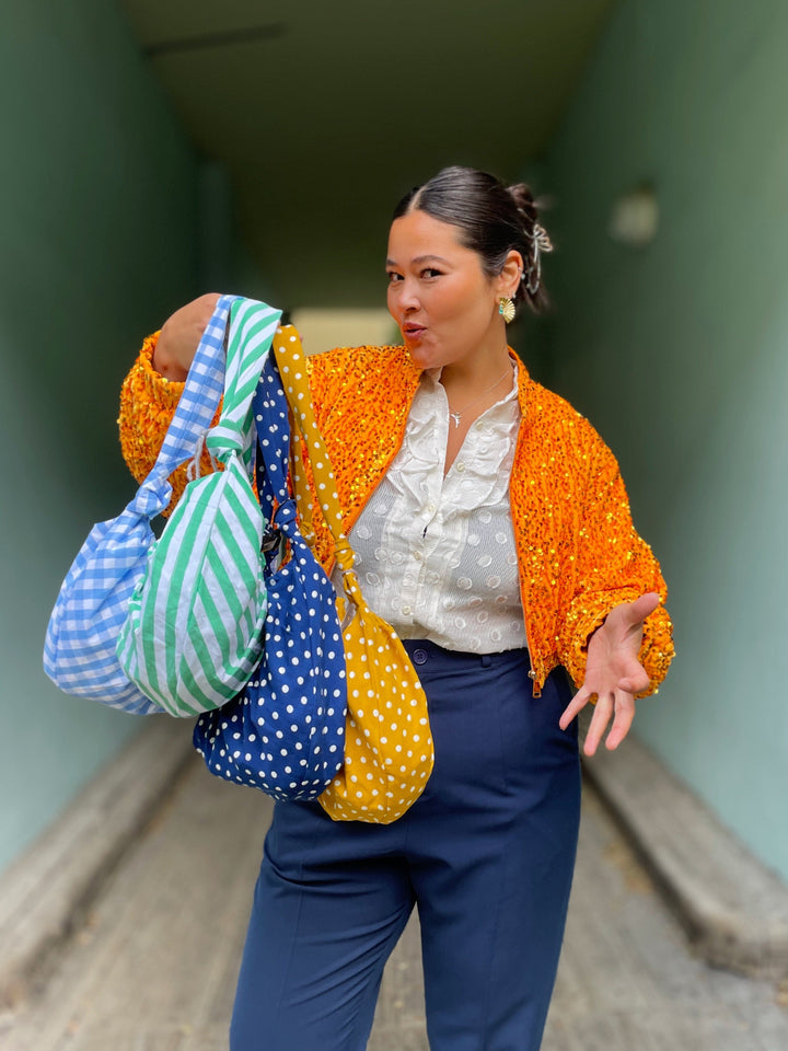 Dianas Vintage vesker Veske av restestoff - blå og hvite ruter