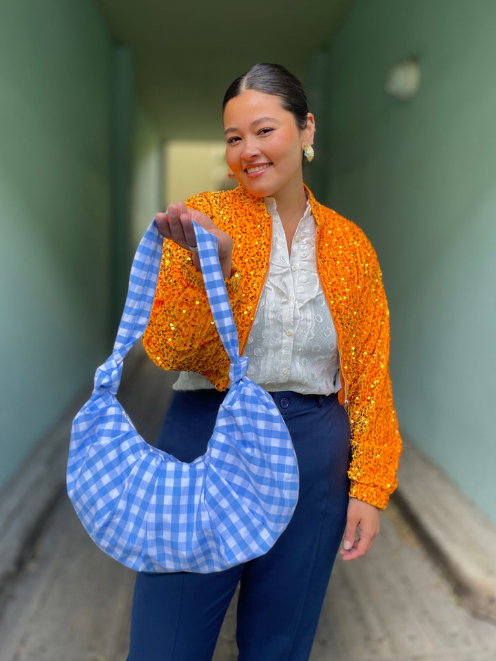 Dianas Vintage vesker Veske av restestoff - blå og hvite ruter