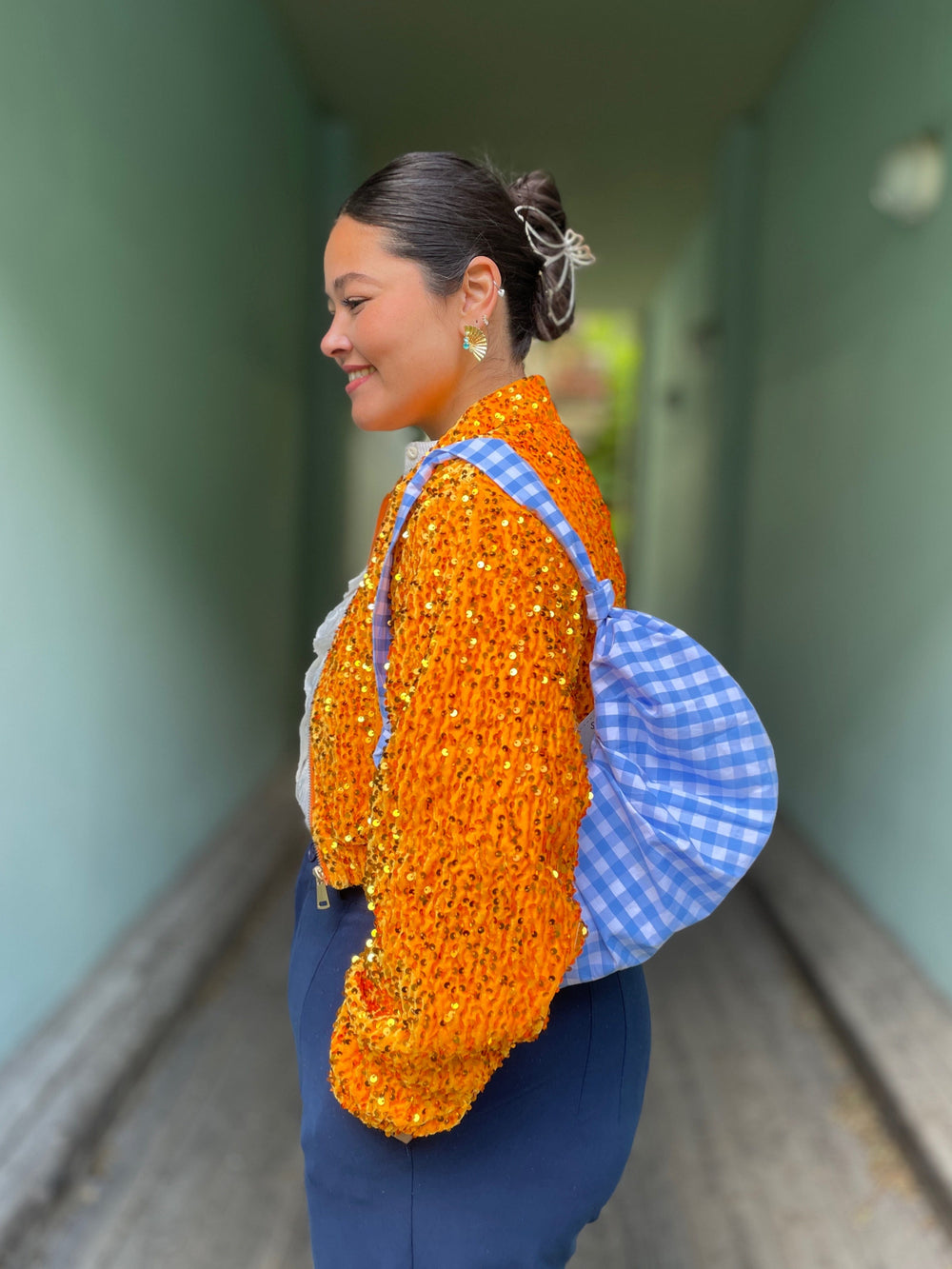 Dianas Vintage vesker Veske av restestoff - blå og hvite ruter