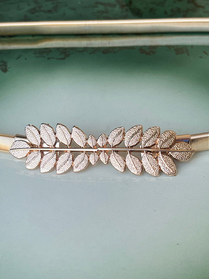 Frøken Dianas salonger belter Strikkbelte gull - avlang bladspenne