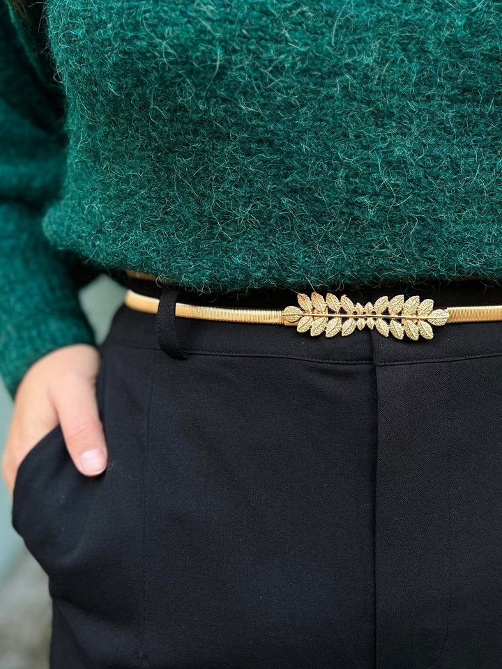 Frøken Dianas salonger belter Strikkbelte gull - avlang bladspenne