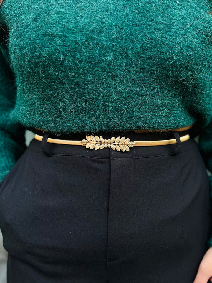 Frøken Dianas salonger belter Strikkbelte gull - avlang bladspenne