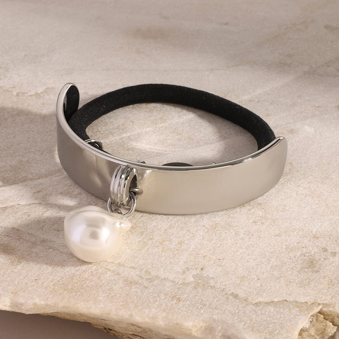 Frøken Dianas salonger Hårpynt Hårstrikk cuff med perle - sølv