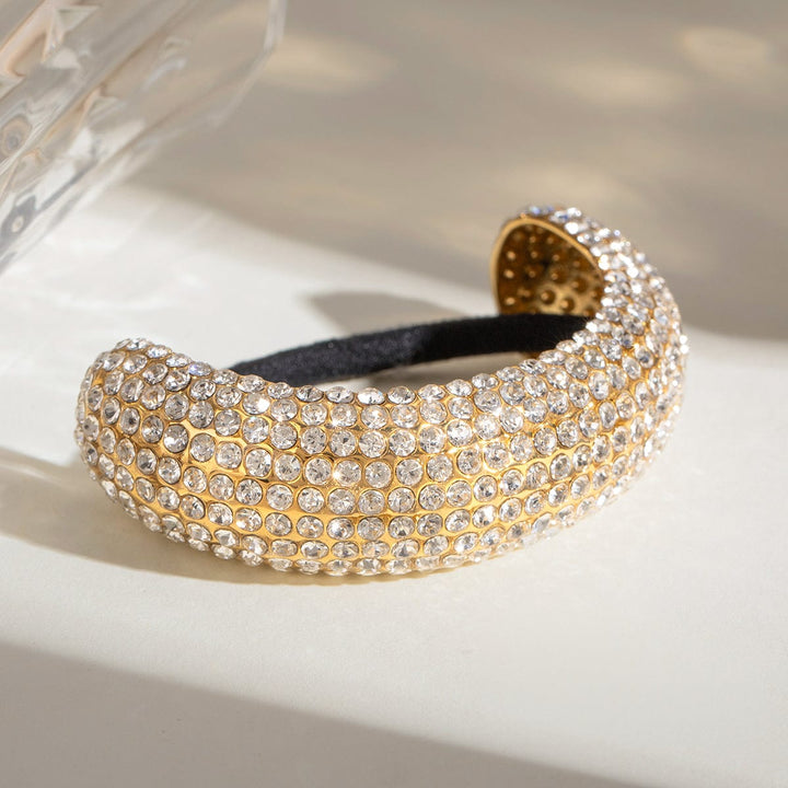 Frøken Dianas salonger Hårpynt Hårstrikk stor cuff med strass - gull