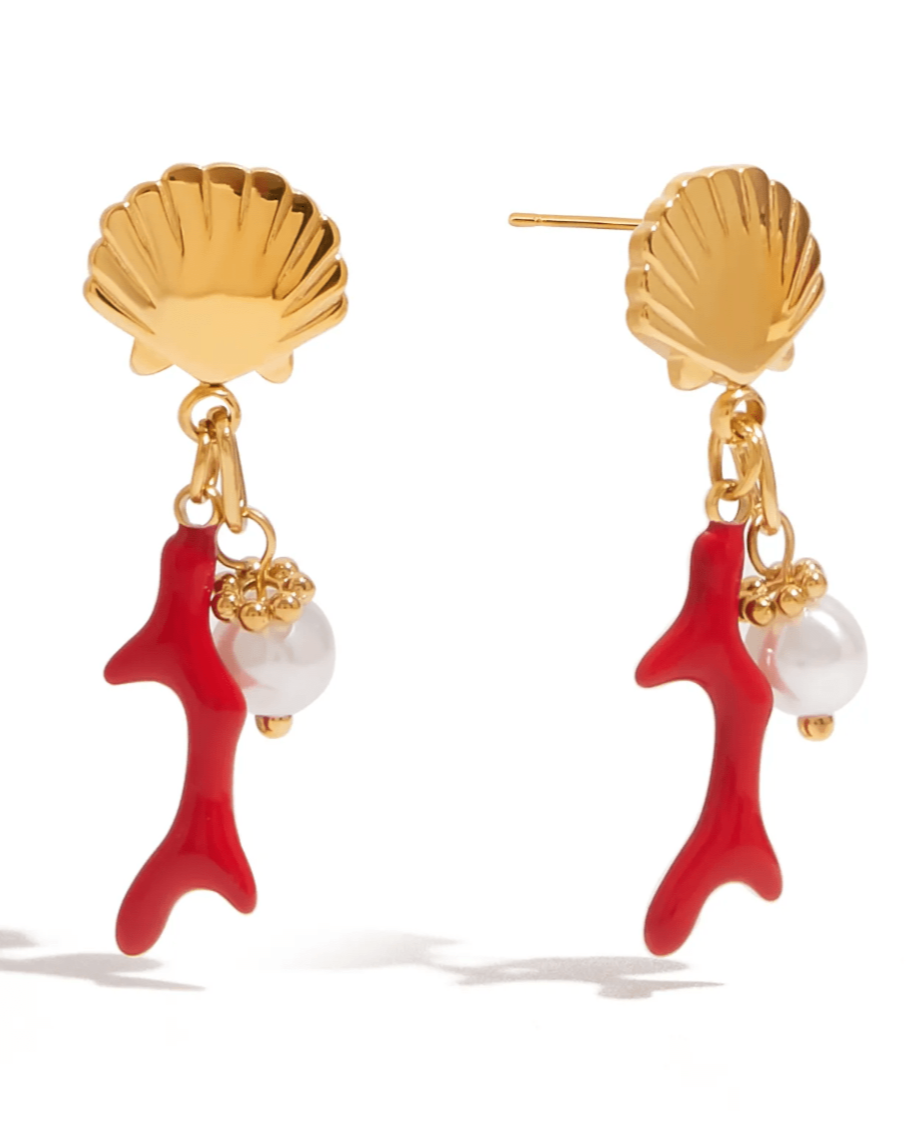 Frøken Dianas salonger øredobber Shell with pearl øredobber - gull (rustfritt stål)