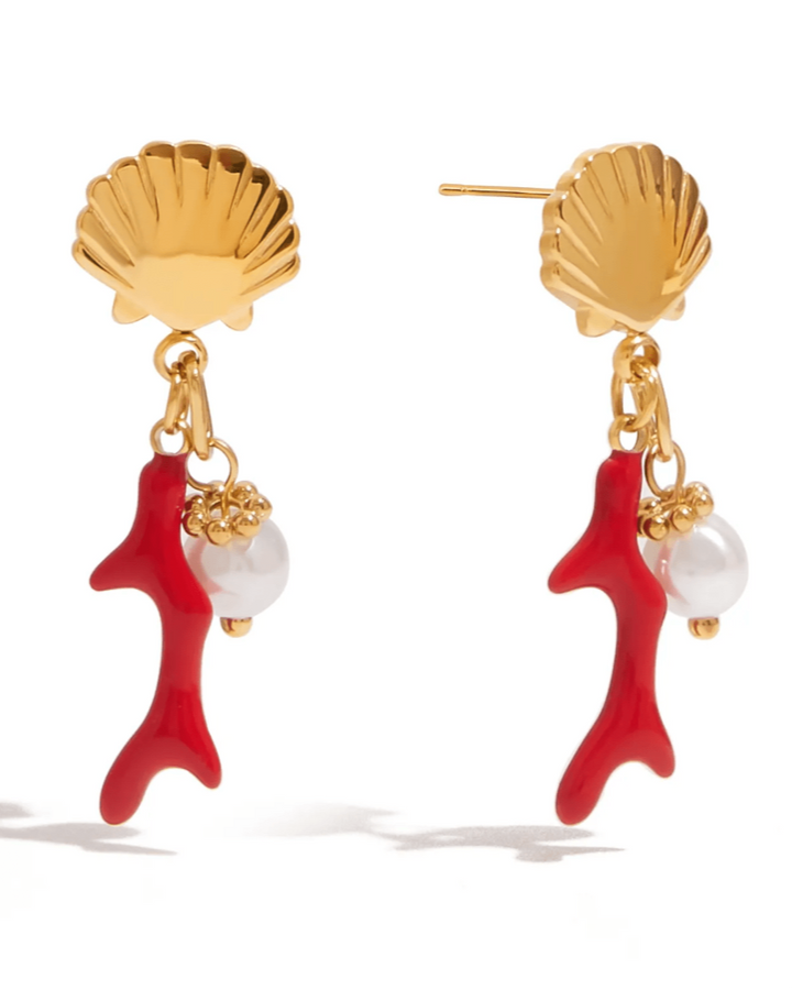 Frøken Dianas salonger øredobber Shell with pearl øredobber - gull (rustfritt stål)