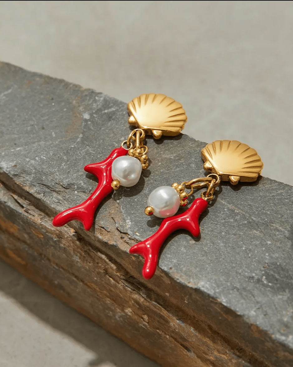 Frøken Dianas salonger øredobber Shell with pearl øredobber - gull (rustfritt stål)