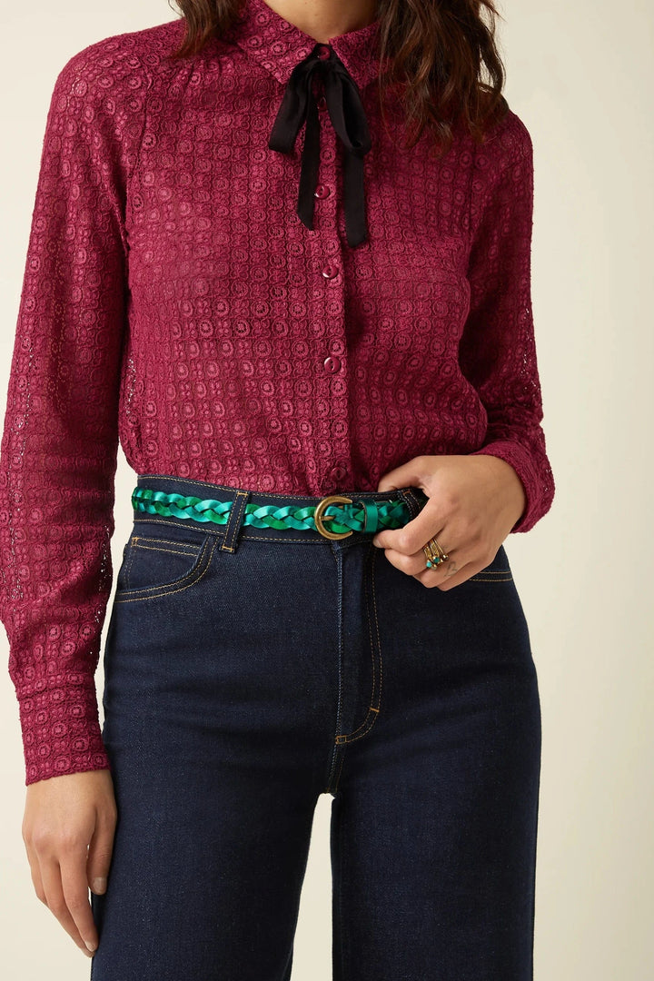 King Louie belter 95 cm Flettet skinnbelte glitter - ultra green