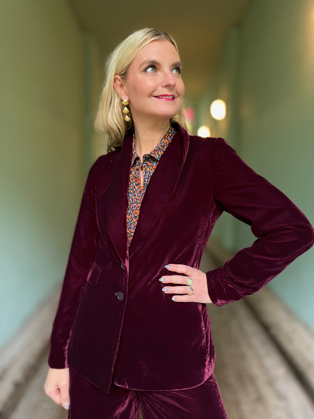 King Louie blazer Brooke Gamine fløyel blazer - Bordeaux Red