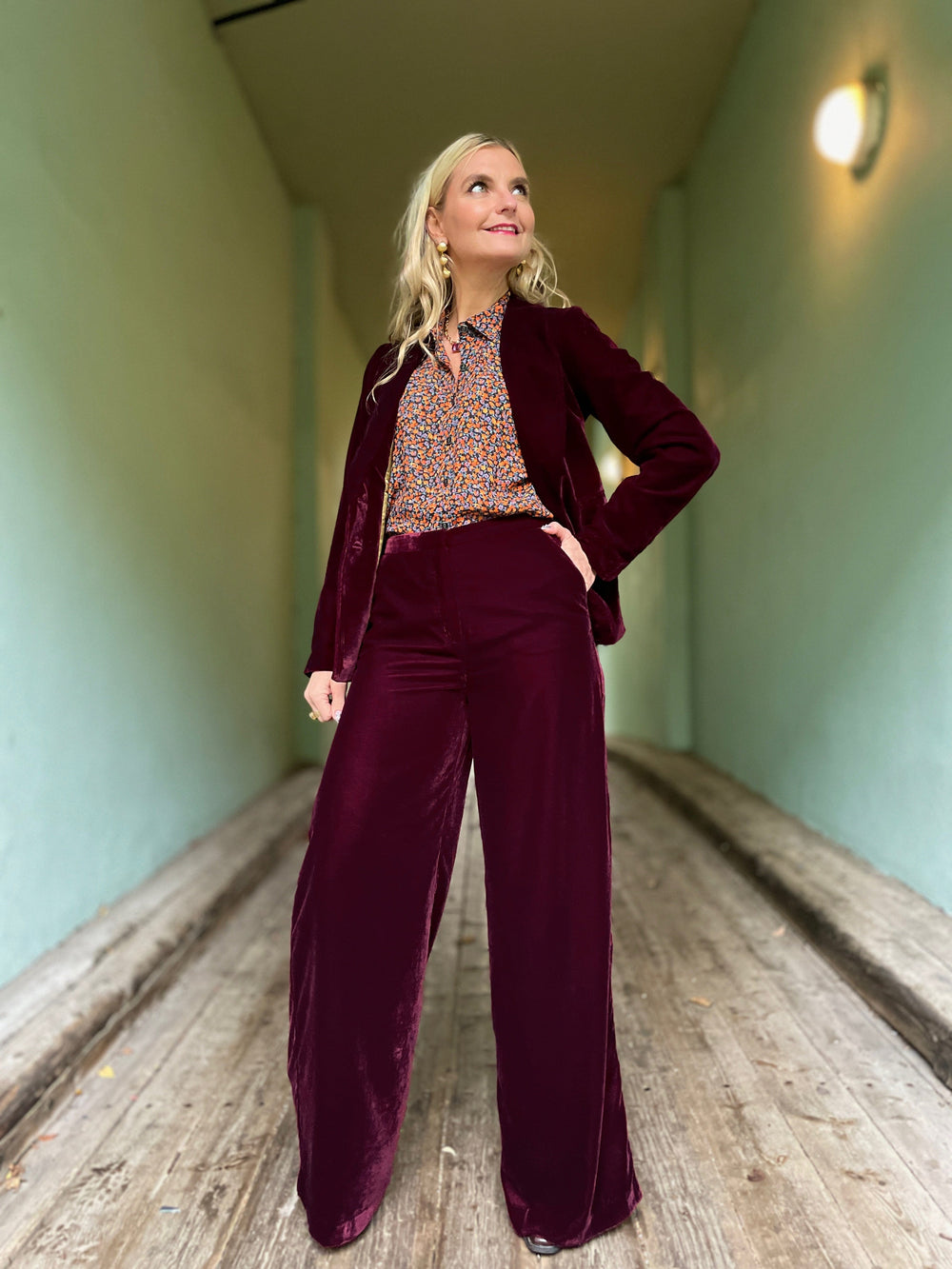 King Louie blazer Brooke Gamine fløyel blazer - Bordeaux Red