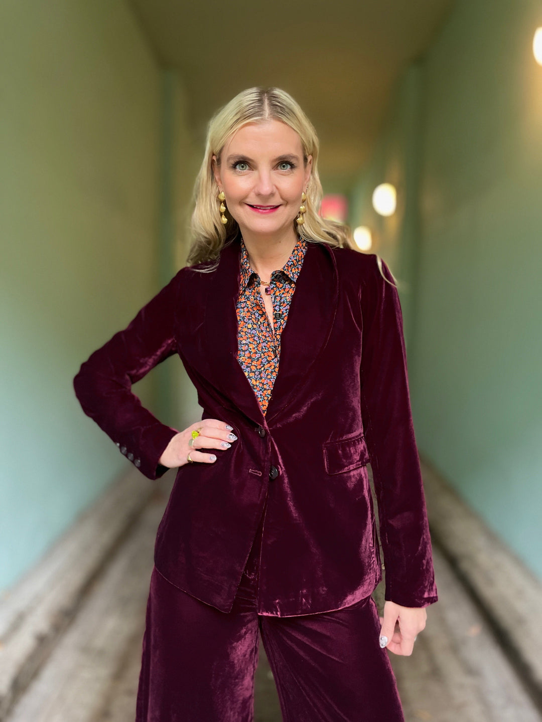 King Louie blazer Brooke Gamine fløyel blazer - Bordeaux Red