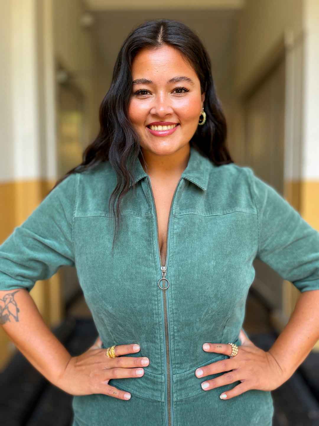 King Louie buksedresser Garbo Flare Corduroy buksedress - matchagrønn