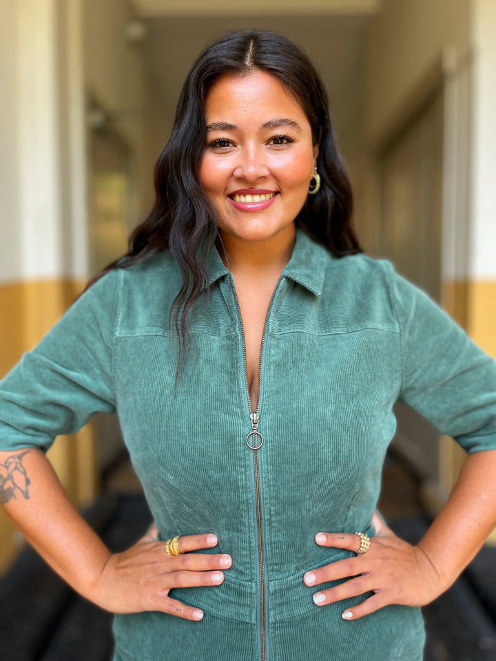 King Louie buksedresser Garbo Flare Corduroy buksedress - matchagrønn