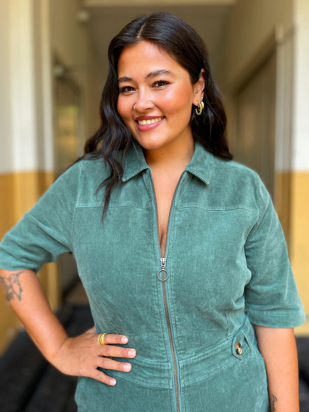 King Louie buksedresser Garbo Flare Corduroy buksedress - matchagrønn