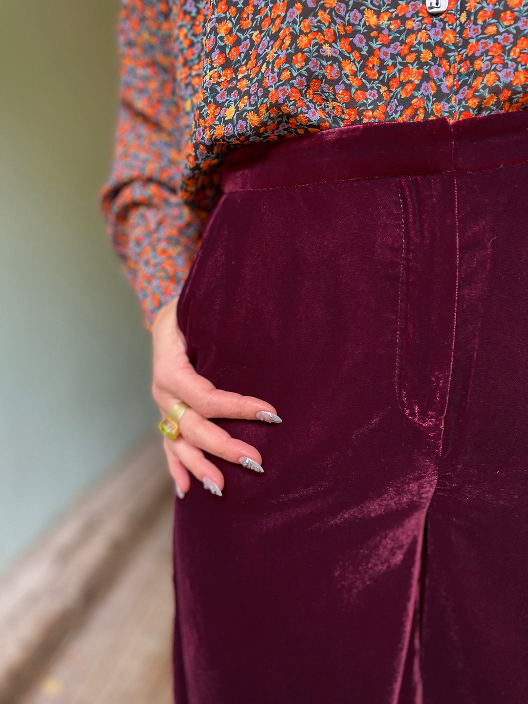 King Louie bukser Peppa Velvet bukse - Bordeaux Red