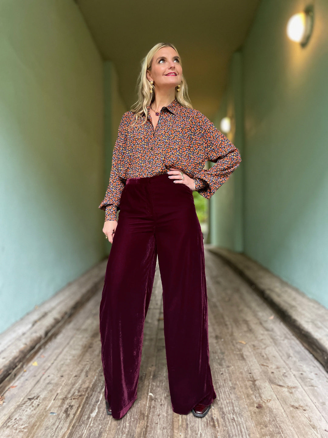 King Louie bukser Peppa Velvet bukse - Bordeaux Red