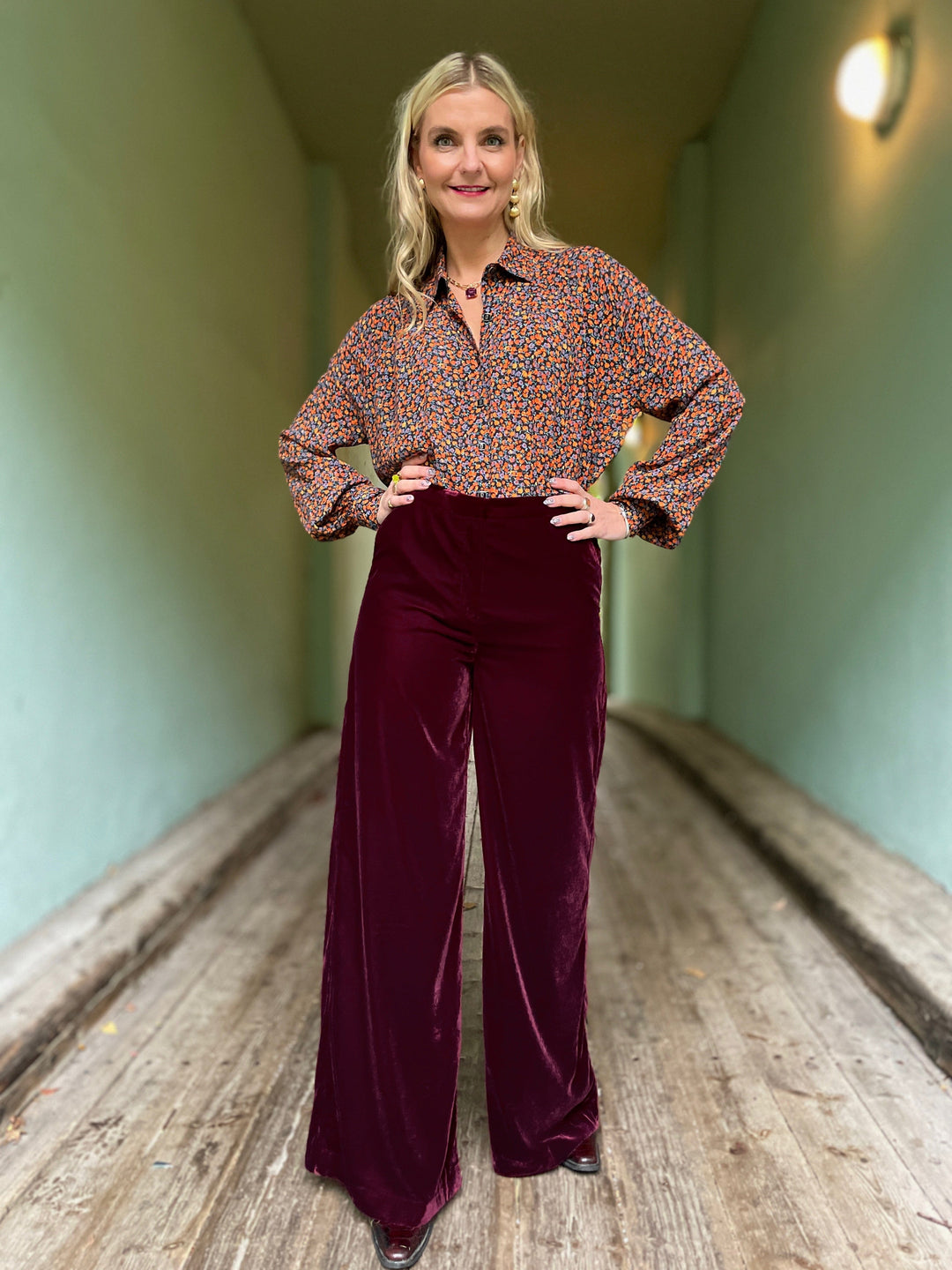 King Louie bukser Peppa Velvet bukse - Bordeaux Red