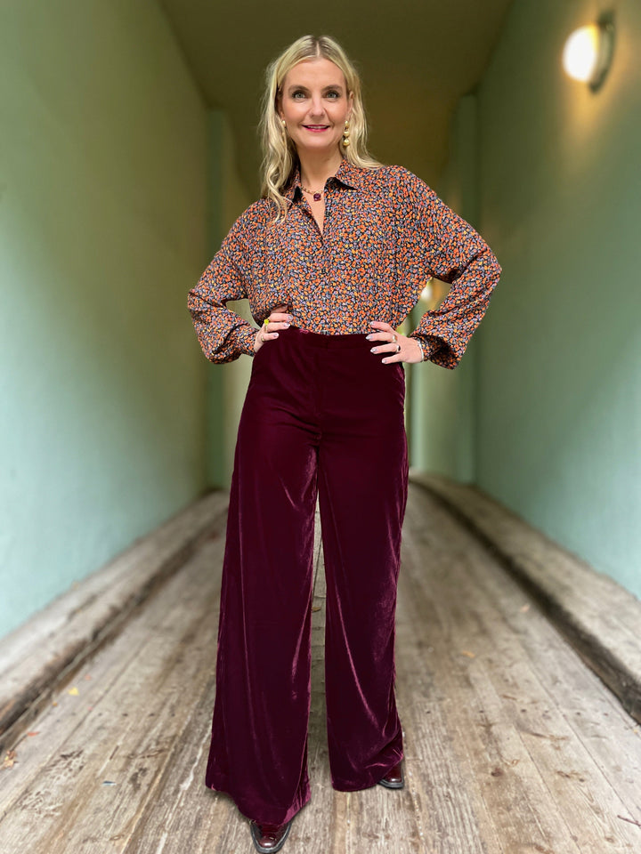 King Louie bukser Peppa Velvet bukse - Bordeaux Red